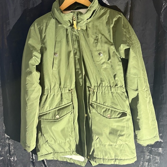 Olive Green Parka with White Lining - Picture 2 of 7